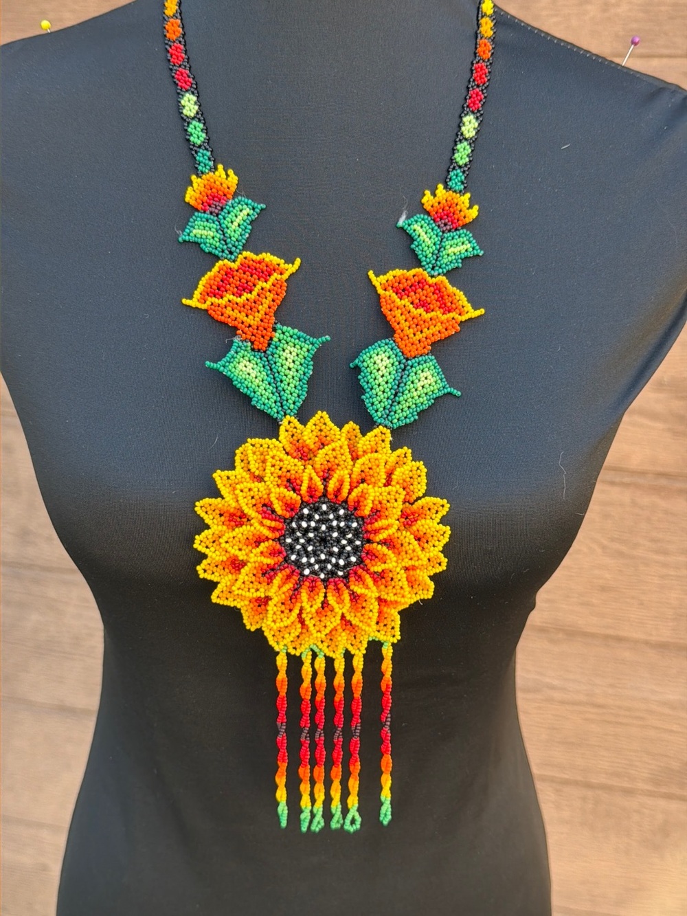 Handmade Beaded Sunflower Necklace